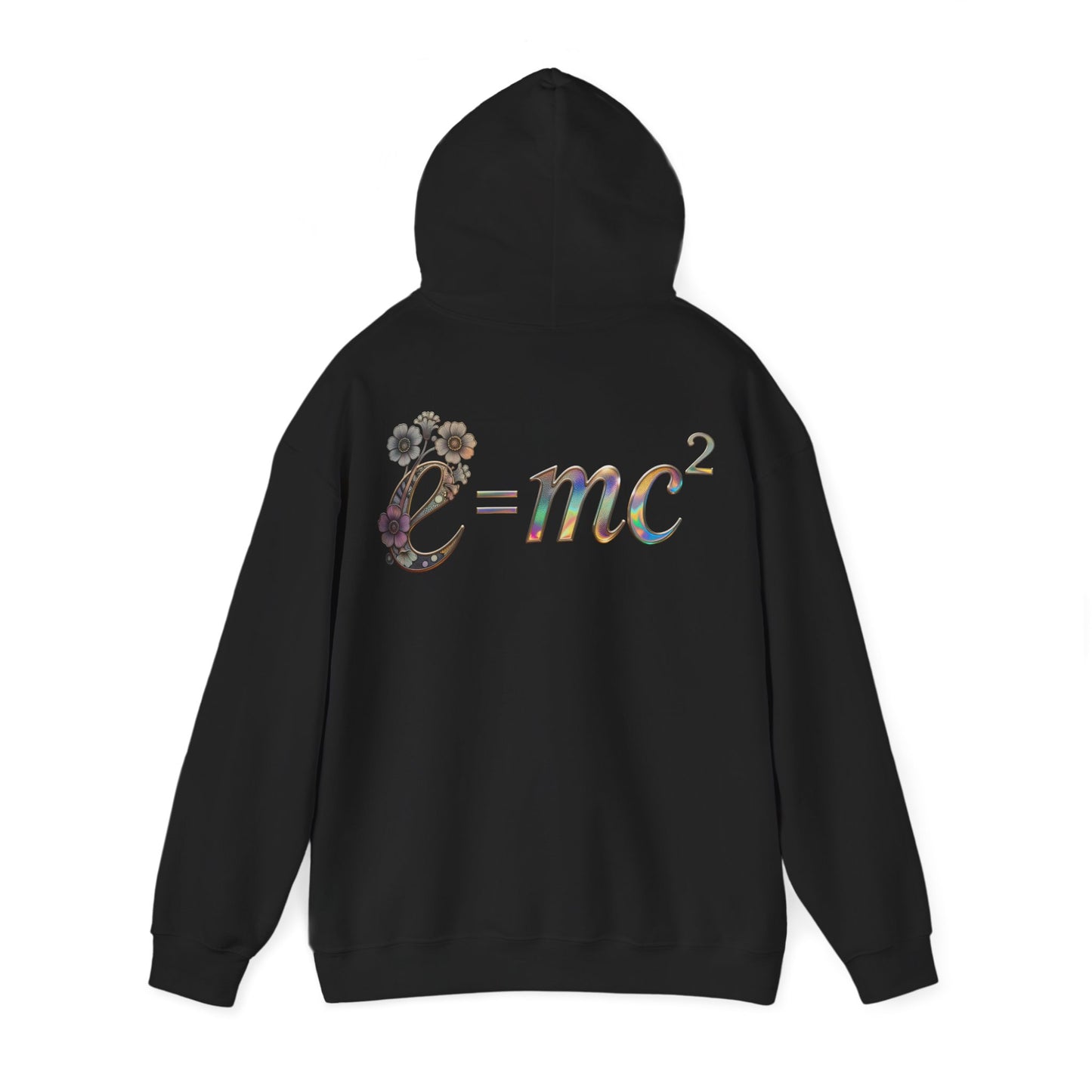 E=mc² Floral Graphic Hoodie — Science Equation Sweatshirt (Back art) (UK)