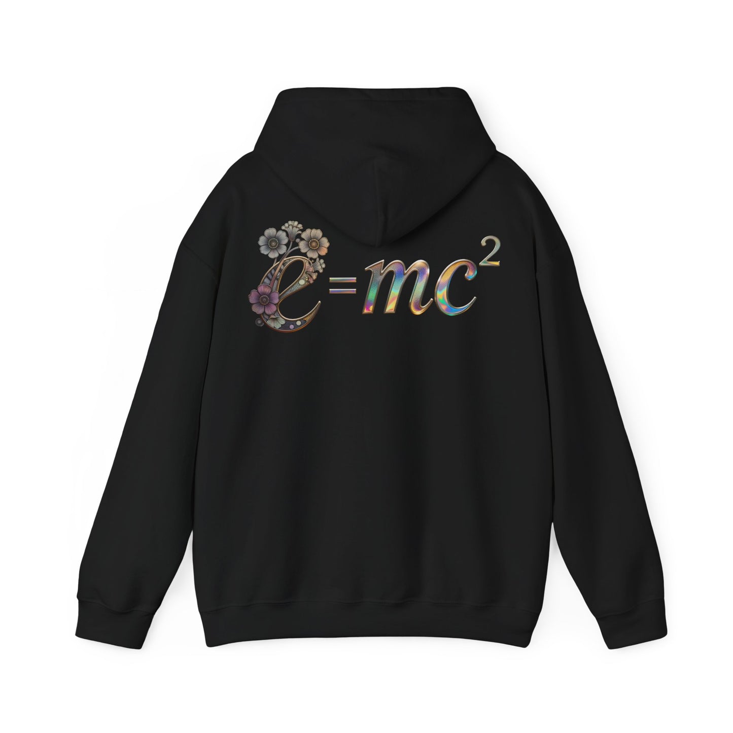 E=mc² Floral Graphic Hoodie — Science Equation Sweatshirt (Back art) (UK)