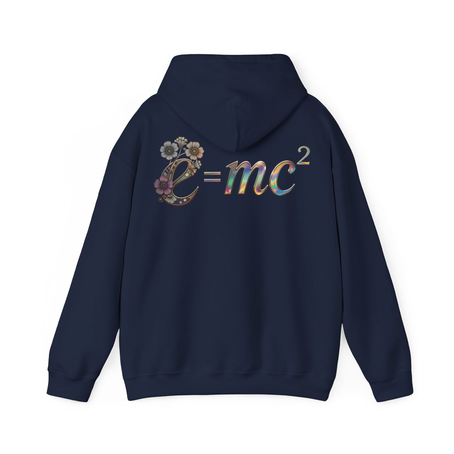 E=mc² Floral Graphic Hoodie — Science Equation Sweatshirt (Back art) (UK)