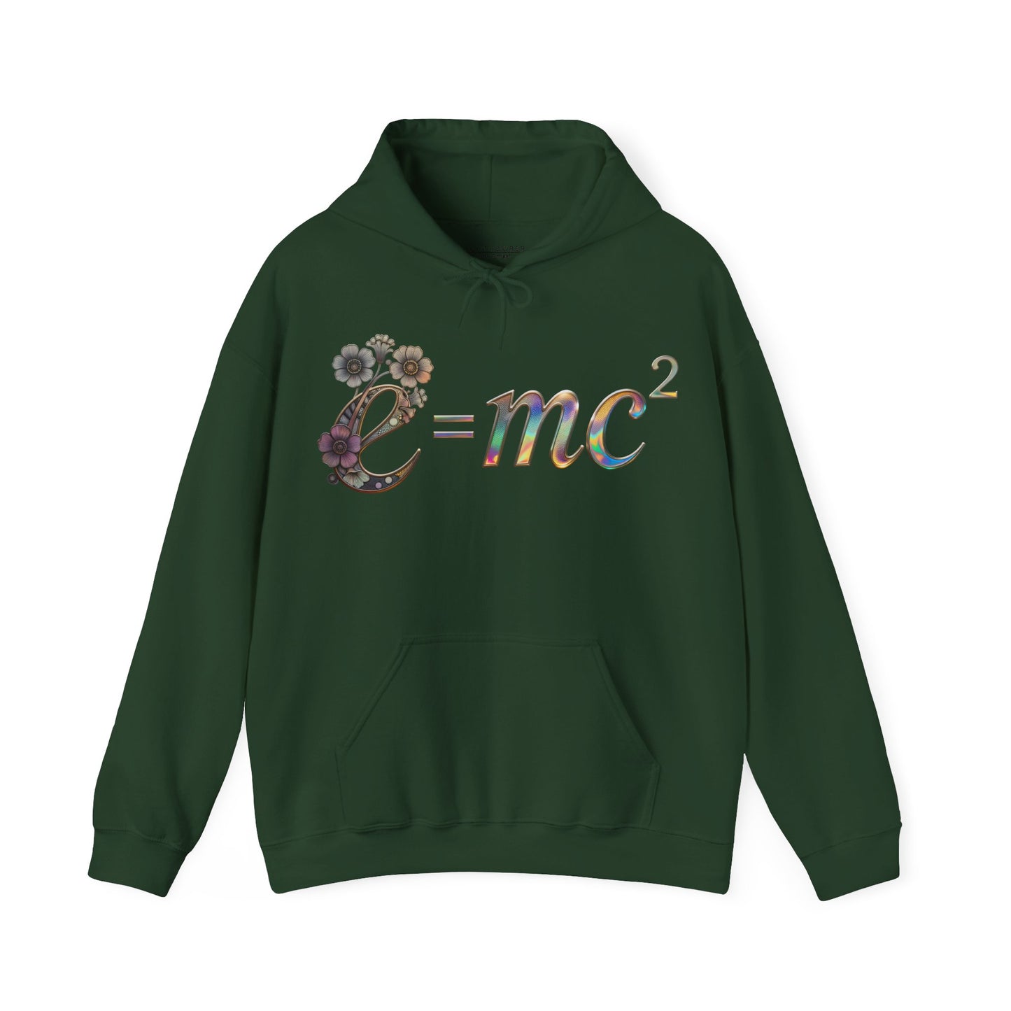 E=mc² Floral Graphic Hoodie — Science Equation Sweatshirt (Front art) (UK)