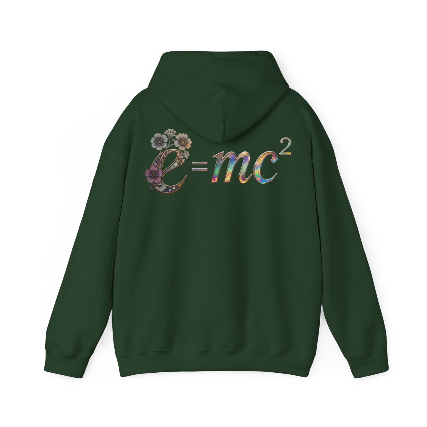 E=mc² Floral Graphic Hoodie — Science Equation Sweatshirt (Back art) (UK)