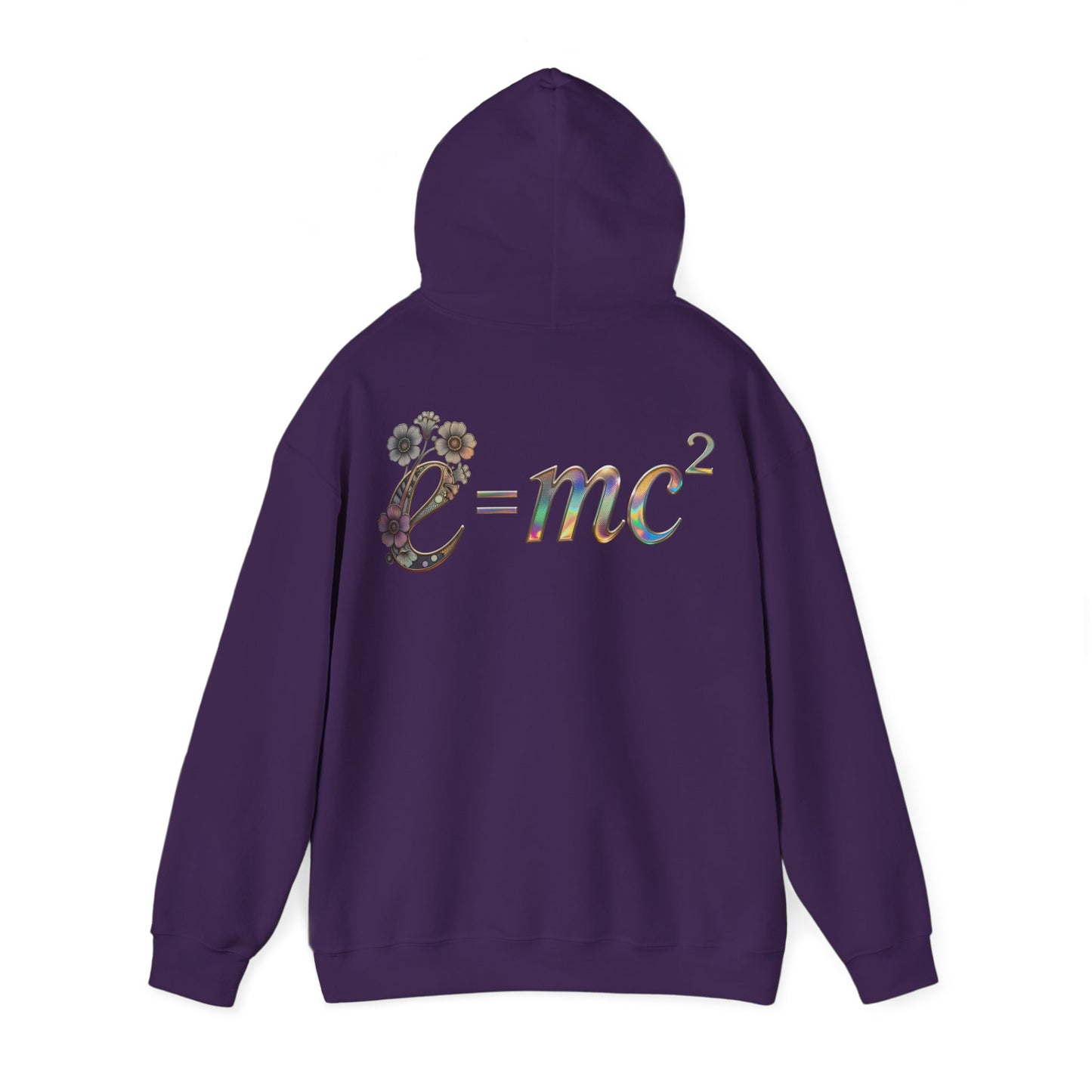 E=mc² Floral Graphic Hoodie — Science Equation Sweatshirt (Back art) (UK)