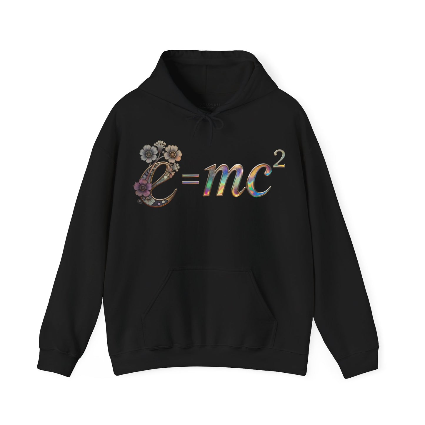 E=mc² Floral Graphic Hoodie — Science Equation Sweatshirt (Front art) (UK)