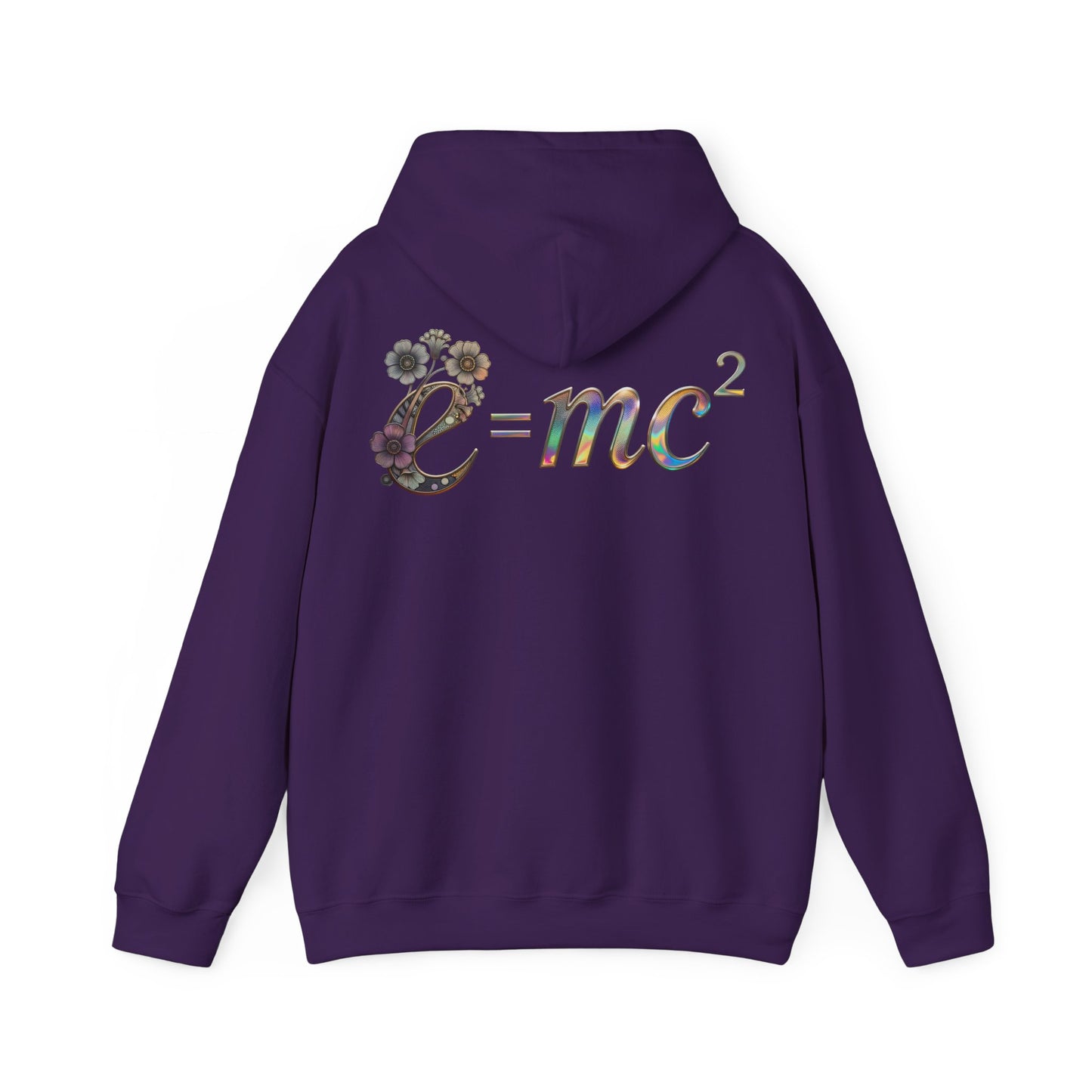 E=mc² Floral Graphic Hoodie — Science Equation Sweatshirt (Back art) (UK)