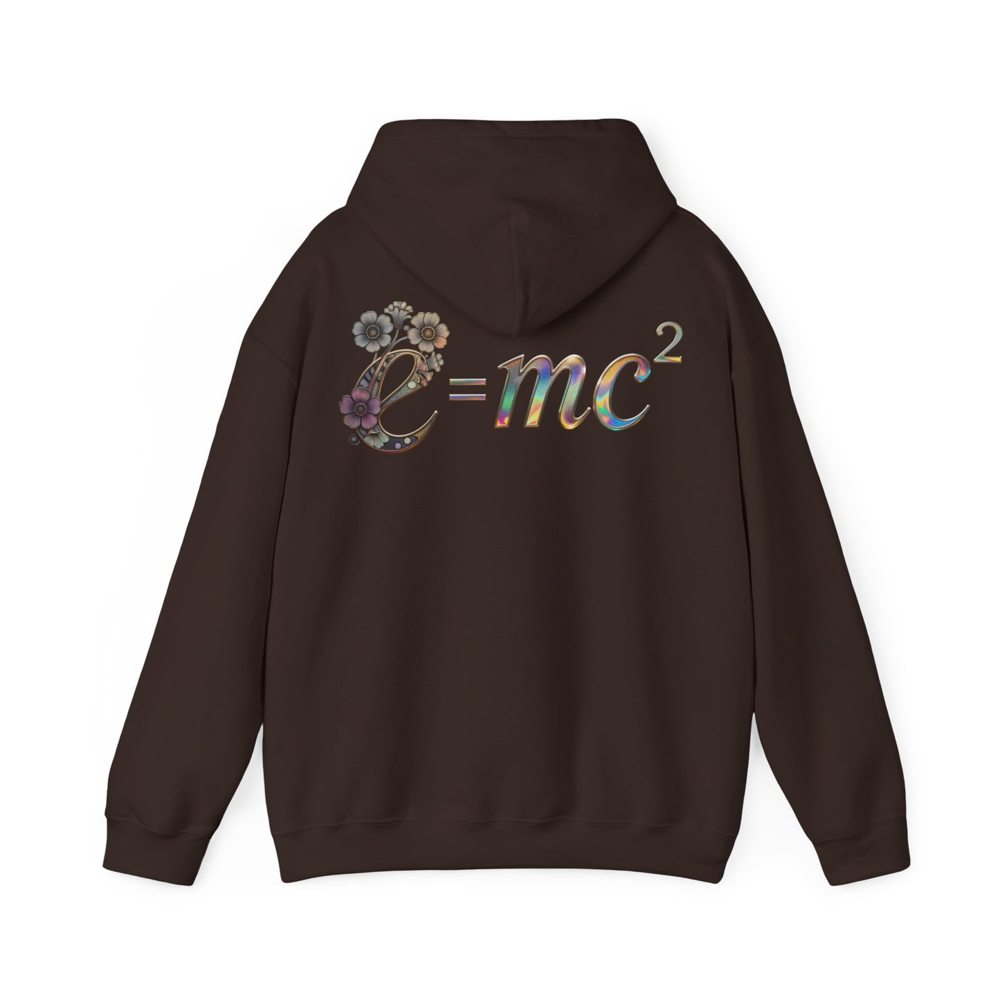 E=mc² Floral Graphic Hoodie — Science Equation Sweatshirt (Back art) (UK)