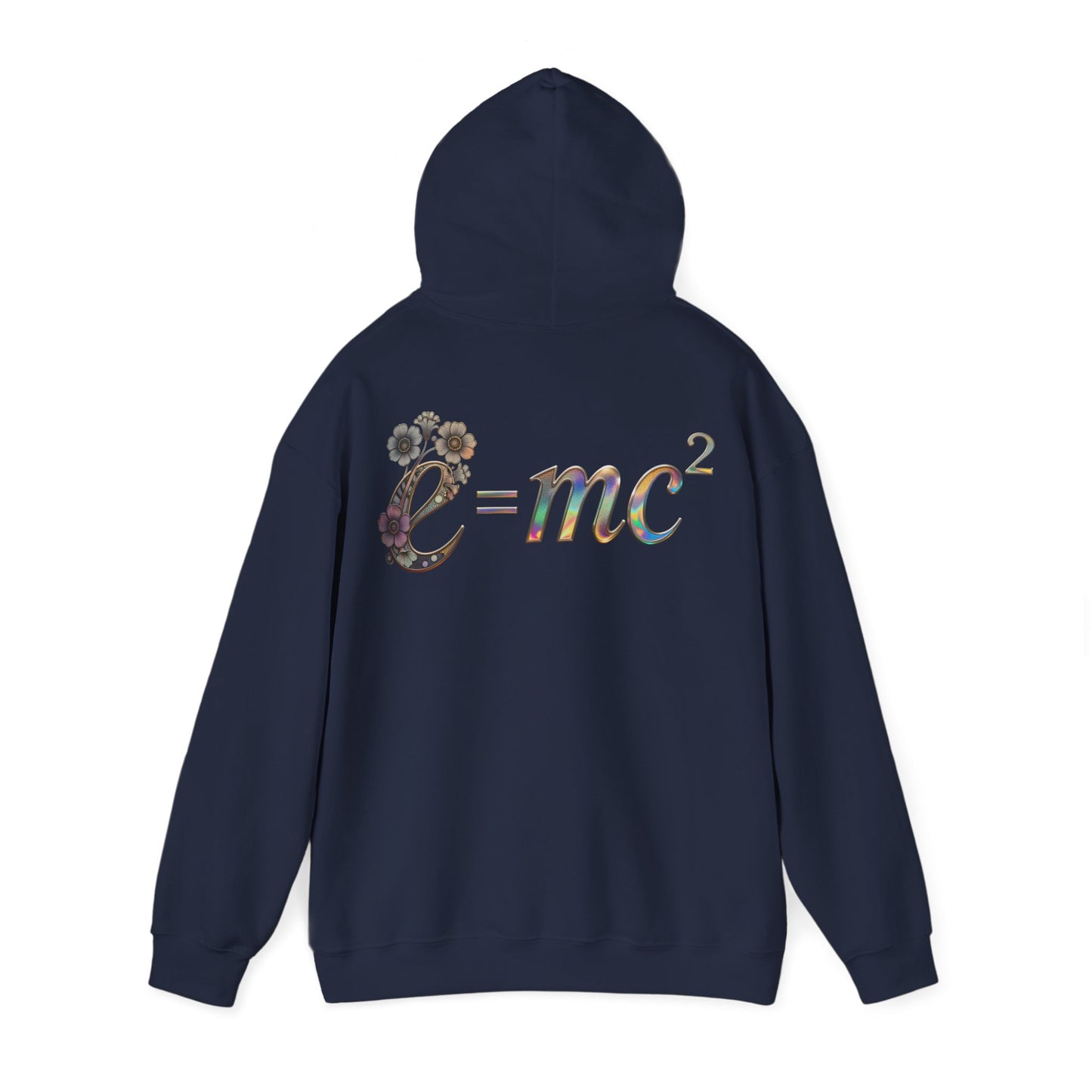 E=mc² Floral Graphic Hoodie — Science Equation Sweatshirt (Back art) (UK)