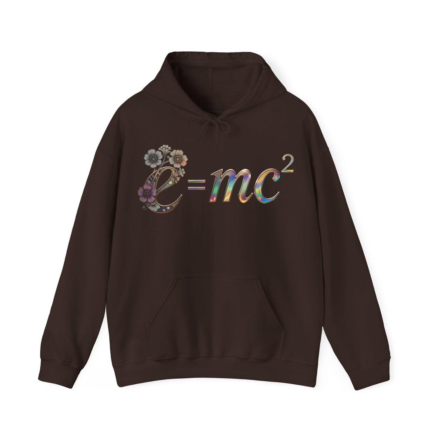 E=mc² Floral Graphic Hoodie — Science Equation Sweatshirt (Front art) (UK)