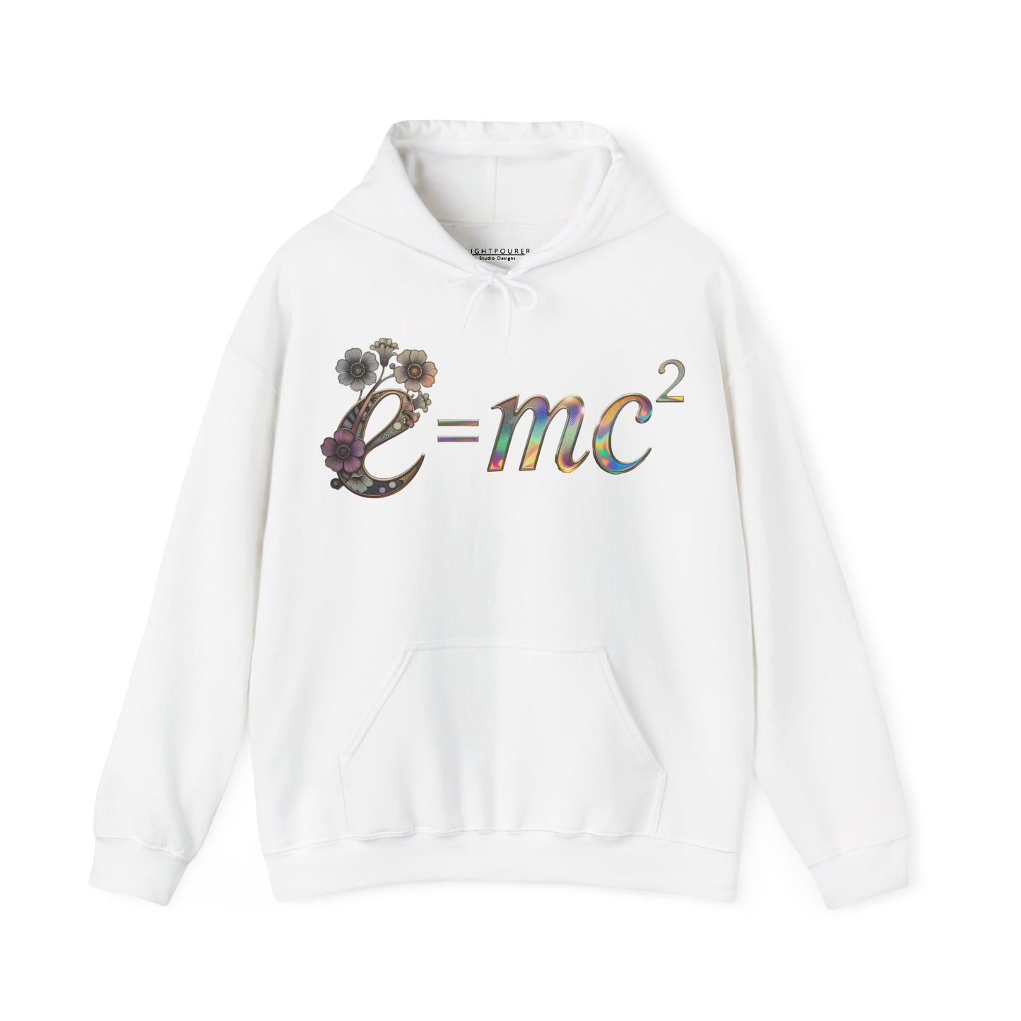 E=mc² Floral Graphic Hoodie — Science Equation Sweatshirt (Front art) (UK)