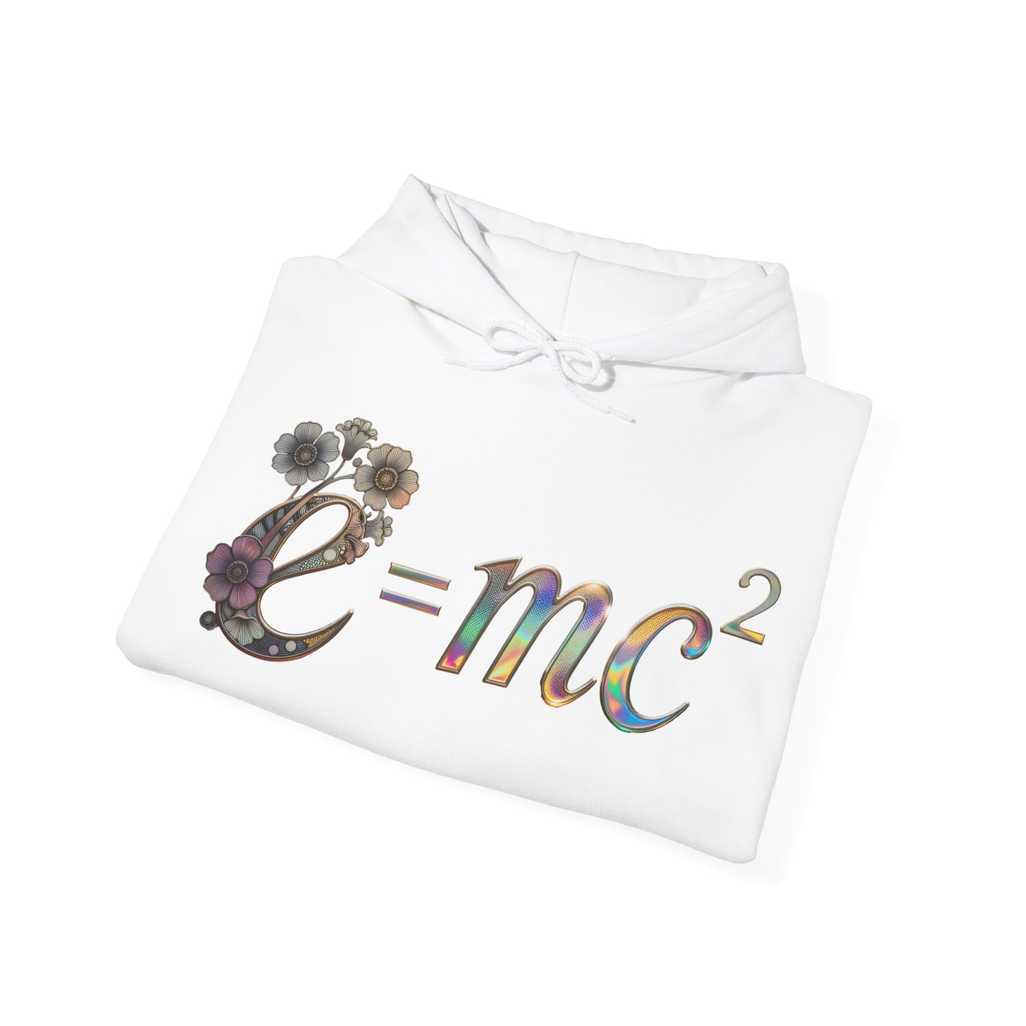 E=mc² Floral Graphic Hoodie — Science Equation Sweatshirt (Front art) (UK)
