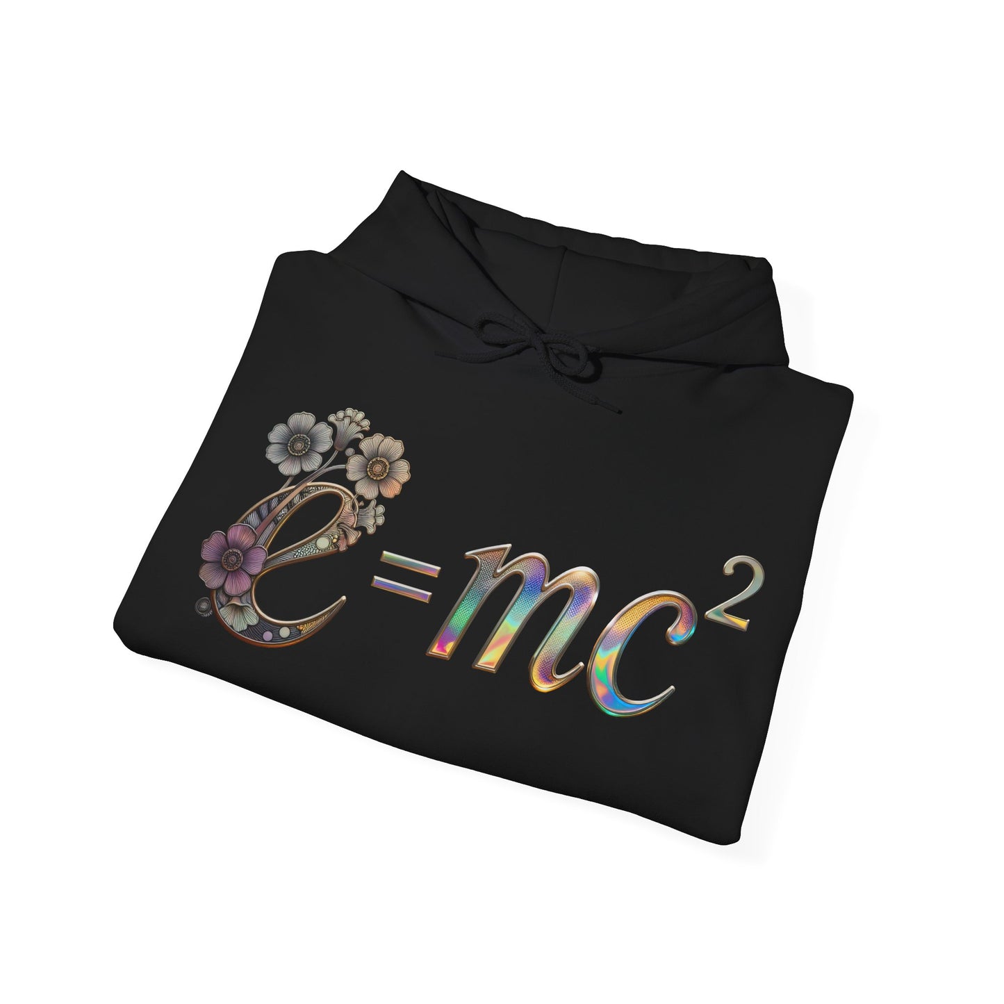 E=mc² Floral Graphic Hoodie — Science Equation Sweatshirt (Front art) (UK)