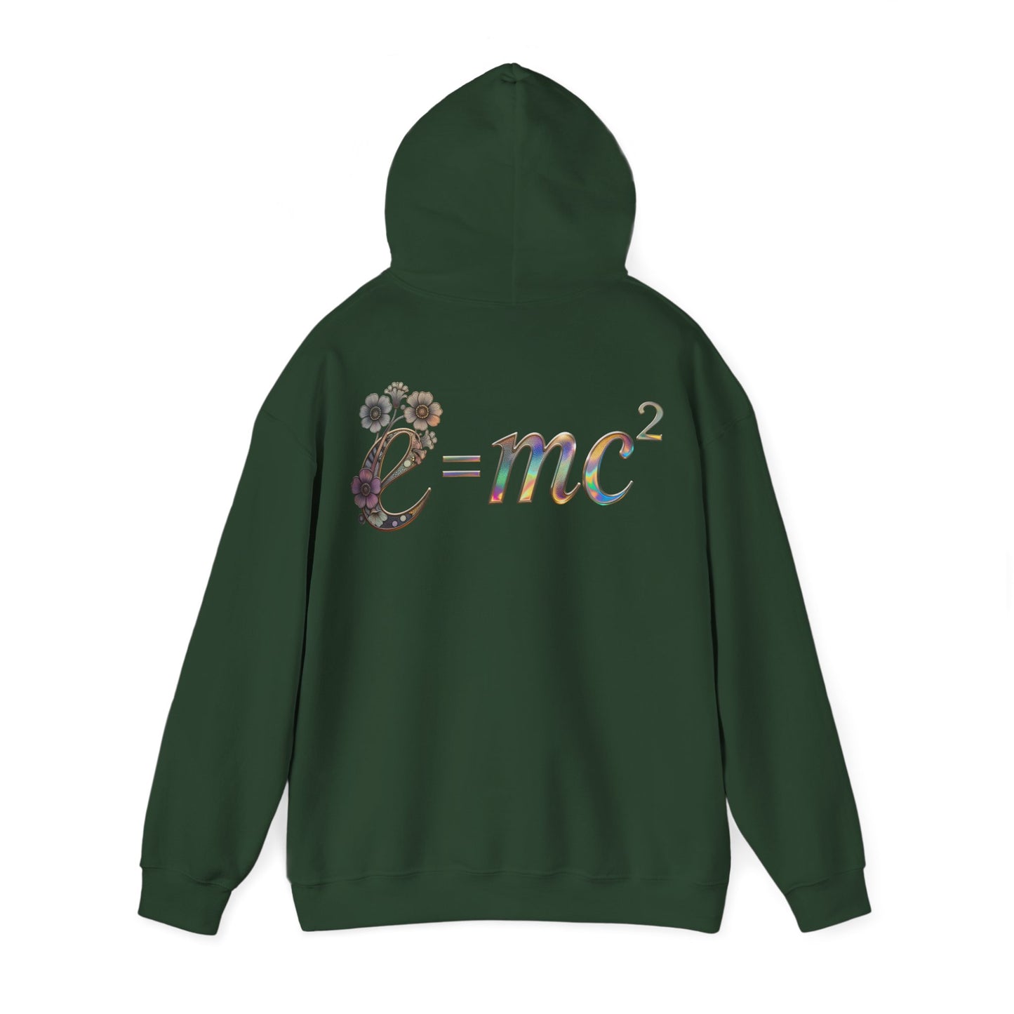 E=mc² Floral Graphic Hoodie — Science Equation Sweatshirt (Back art) (UK)