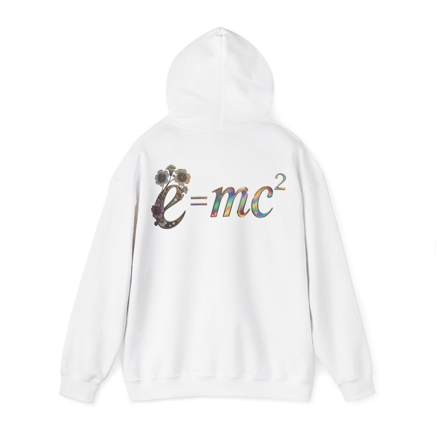 E=mc² Floral Graphic Hoodie — Science Equation Sweatshirt (Back art) (UK)