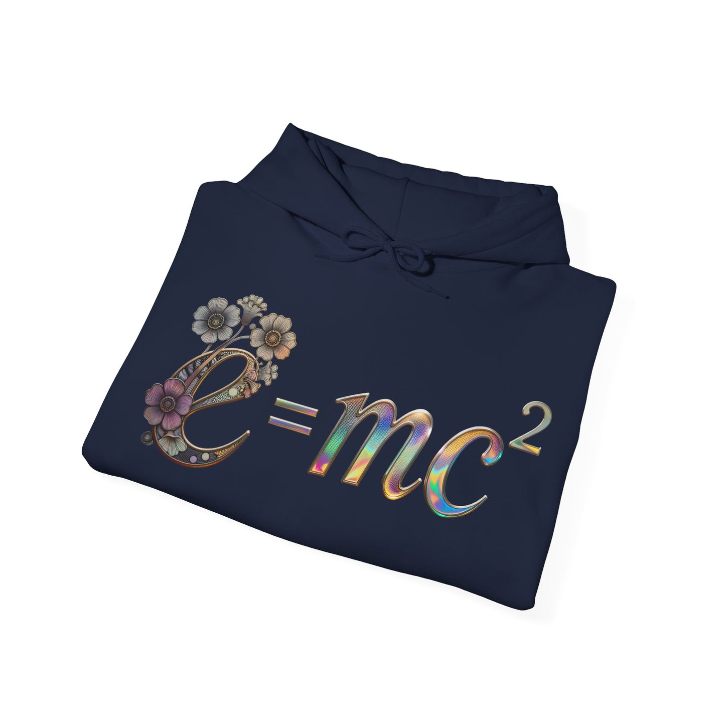 E=mc² Floral Graphic Hoodie — Science Equation Sweatshirt (Front art) (UK)